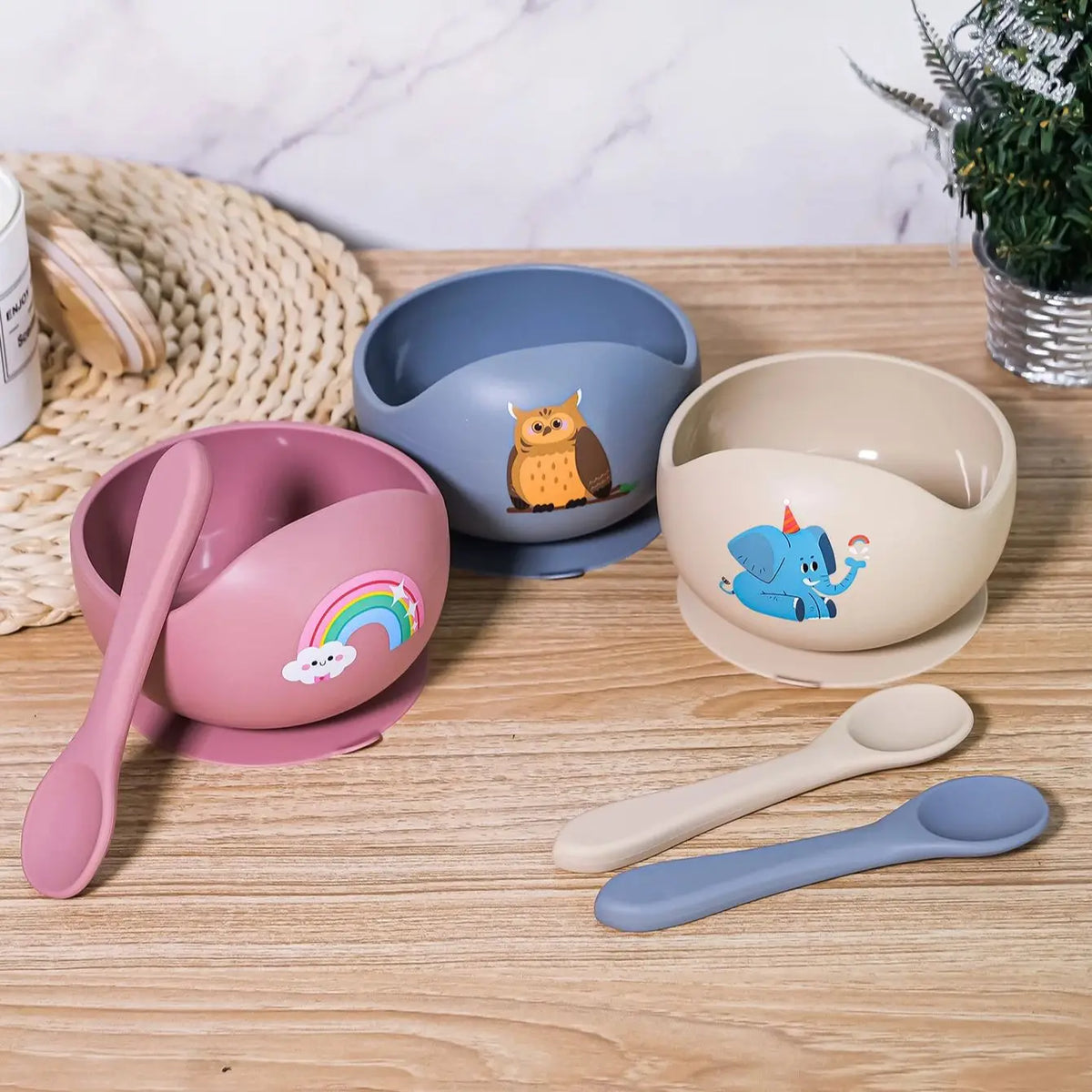 Conjunto de 2 peças de loiça de silicone para alimentação de bebés