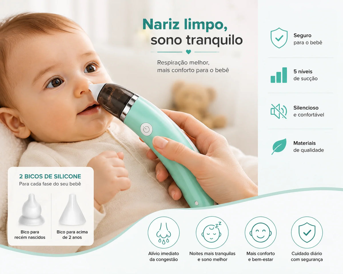 Aspirador Nasal Elétrico Recarregável para Bebé