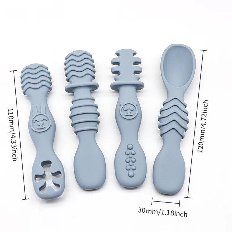 4-Piece Set - Silicone Baby Feeding Spoon, Stage 1 Self-Feeding Spoon, Suitable for Baby Weaning and Self-Feeding Training.