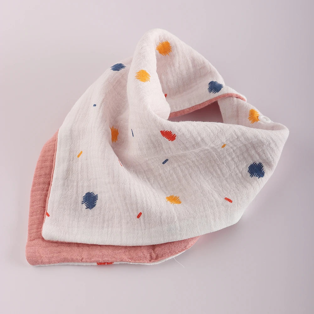 4 Layer Cotton Bandana Bib - Cute Bear Design for Babies & Toddlers Triangle Scarf Double Sided