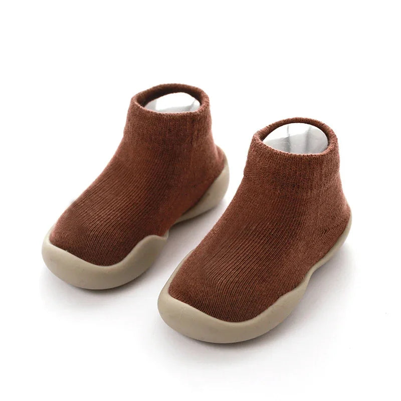 Infant Baby Shoes Newborn First Walkers Boy Girl Kids Solid Color Soft Knit Baby Sock Shoe Anti-slip Rubber Sole Toddler Booties