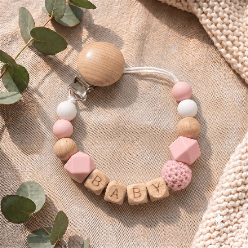 Prende-chucha Personalizado em Madeira e Silicone