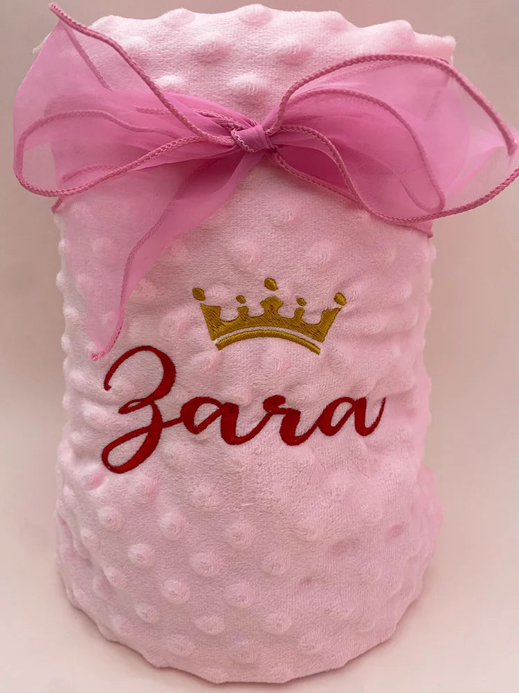 Personalized Baby Blanket Custom Name Embroidery Cute Patterns Soft Swaddle Stroller Newborn Baby Shower Gift
