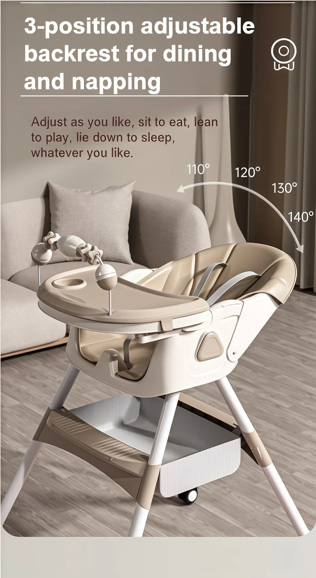 Convertible Baby High Chair 4-in-1 Toddler Feeding Seat with Removable Toy Rack, Adjustable Double Dinner Plate, Multi-Functional Rocking Horse & Yo-Yo Sliding Game Chair, Thickened Steel Tube Infant Booster Seat with Storage