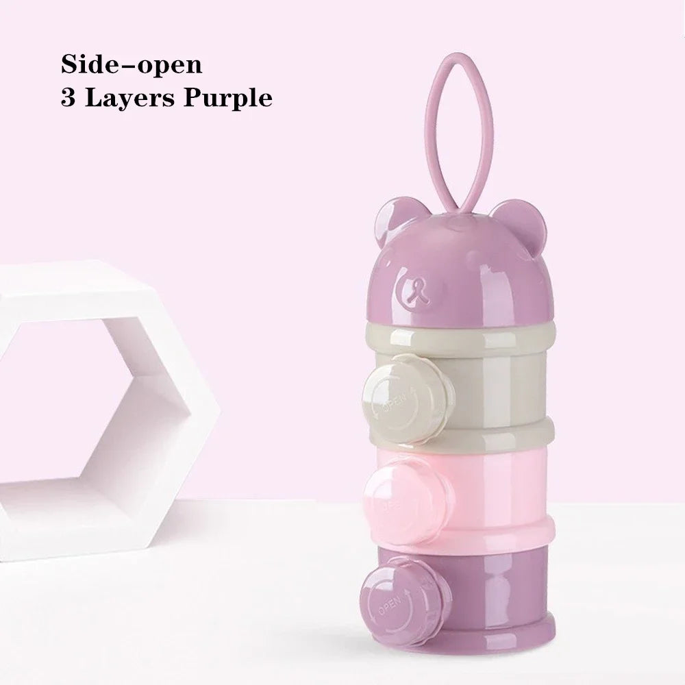 Portable Baby Food Storag Box Multiple Openings Cereal Cartoon Infant Milk Powder Box Toddle Snack Container 3/4Layer