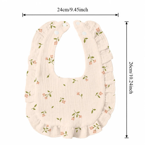 2PCS Soft Gauze Ruffled Bandana Bibs with Adjustable Snaps for Newborns and Infants
