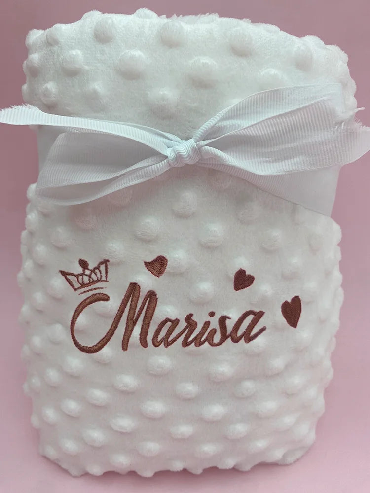 Personalized Baby Blanket Custom Name Embroidery Cute Patterns Soft Swaddle Stroller Newborn Baby Shower Gift
