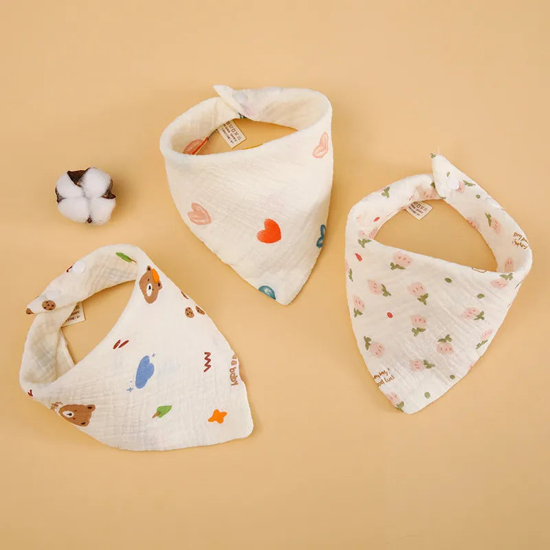 1 Piece/3 Pieces of Baby Bibs, Cute Cartoon Patterns, Pure Cotton Gauze Material, Children's Triangle Bibs, Suitable for Home and Outdoor Use