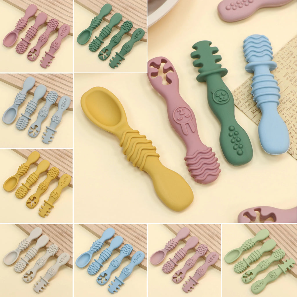 4-Piece Set - Silicone Baby Feeding Spoon, Stage 1 Self-Feeding Spoon, Suitable for Baby Weaning and Self-Feeding Training.