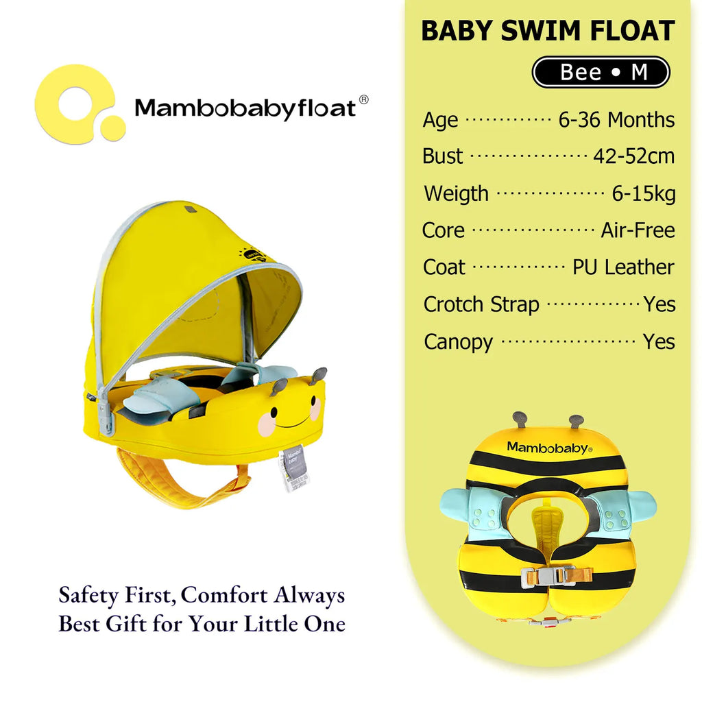 Mambobaby Float with Crotch Strap UPF50+ Canopy Air-Free Non-Inflatable Baby Swimming Ring Toddler Pool Float Infant Water Ring