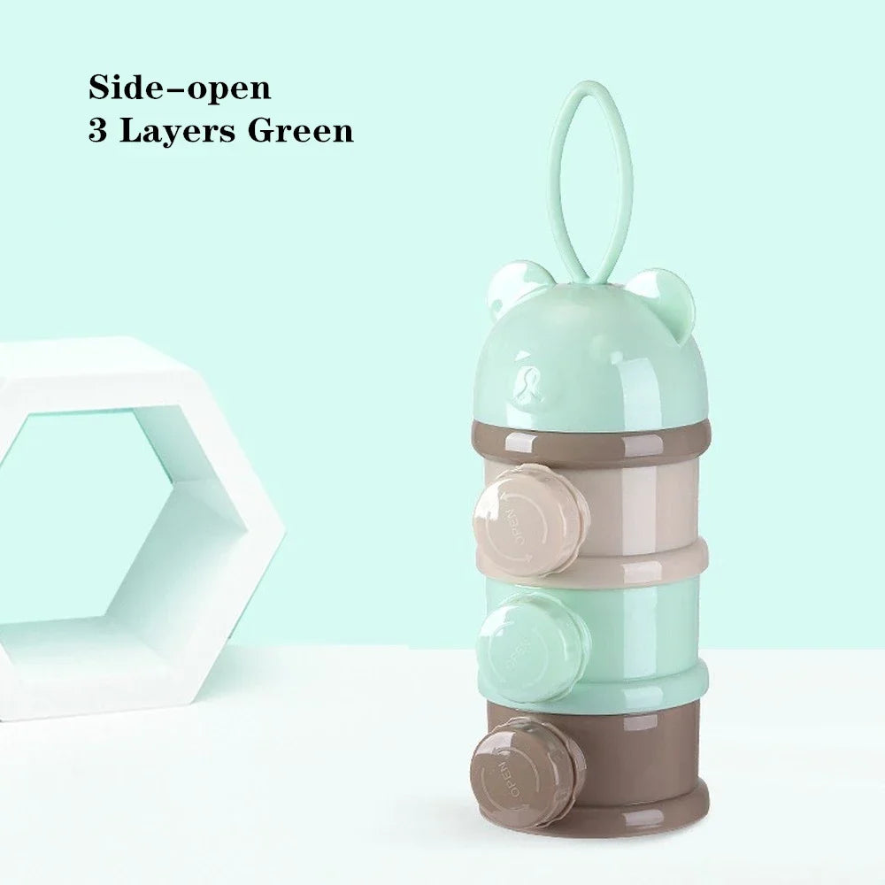 Portable Baby Food Storag Box Multiple Openings Cereal Cartoon Infant Milk Powder Box Toddle Snack Container 3/4Layer