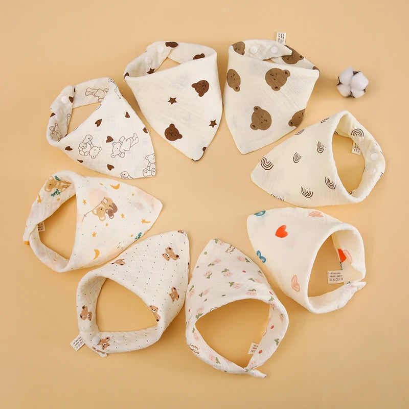 1 Piece/3 Pieces of Baby Bibs, Cute Cartoon Patterns, Pure Cotton Gauze Material, Children's Triangle Bibs, Suitable for Home and Outdoor Use