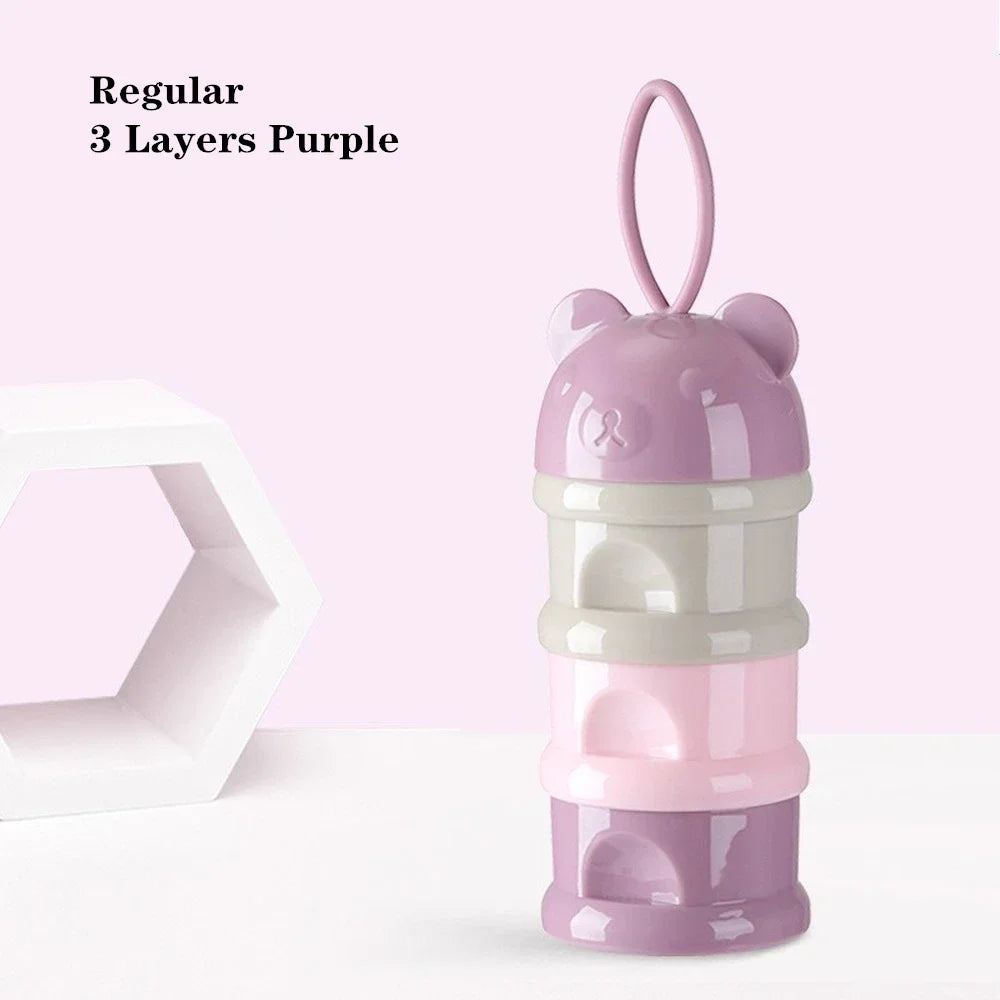Portable Baby Food Storag Box Multiple Openings Cereal Cartoon Infant Milk Powder Box Toddle Snack Container 3/4Layer