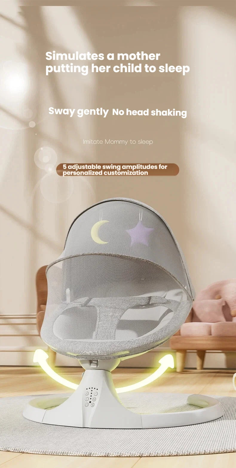 Bluetooth Music Electric Baby Rocker Bluetooth Baby Cradle 0-3 Years Crib Multi-Angle Adjustment Lightweight, Multi-Functional Newborn Essentials Timer Function Includes Mosquito Net