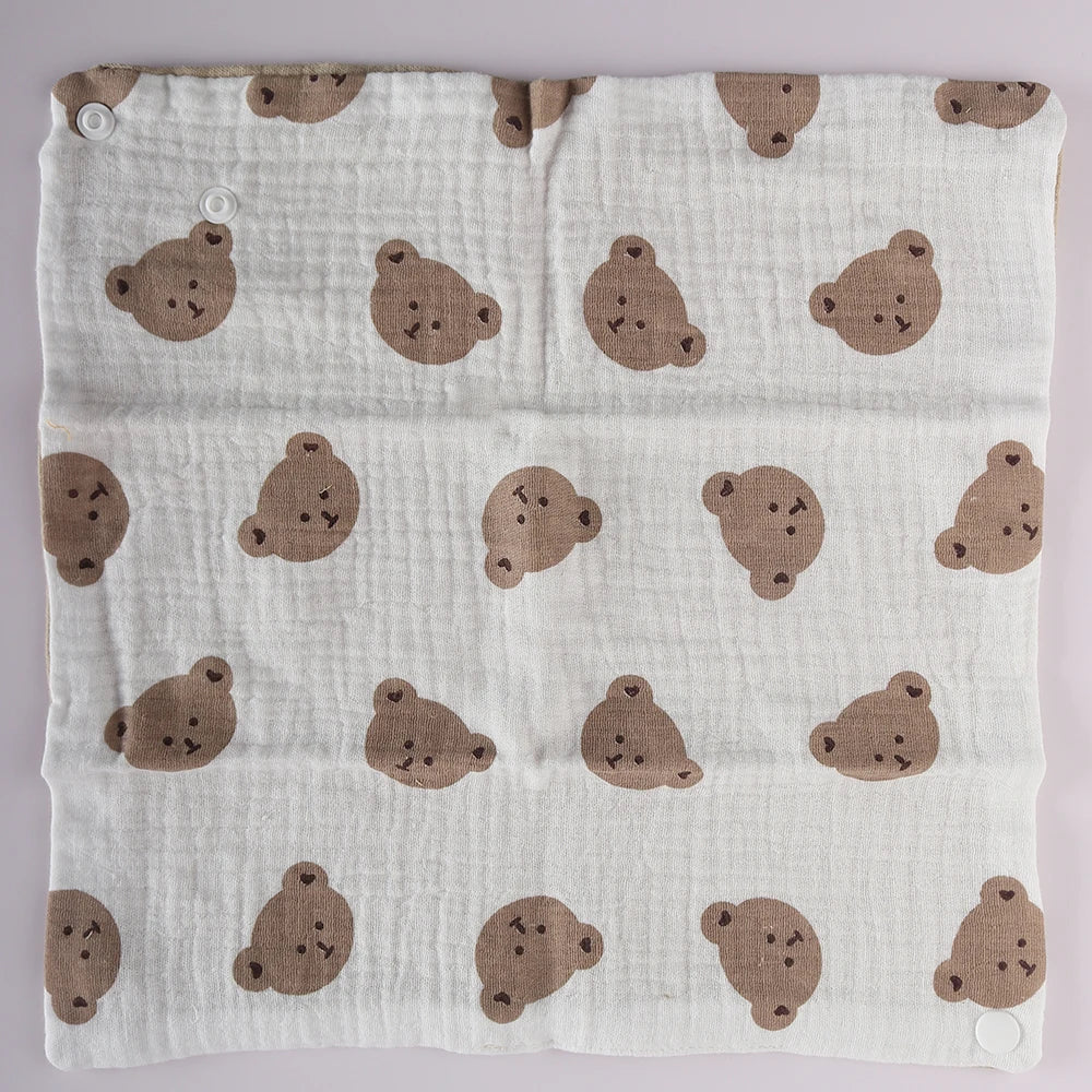 4 Layer Cotton Bandana Bib - Cute Bear Design for Babies & Toddlers Triangle Scarf Double Sided