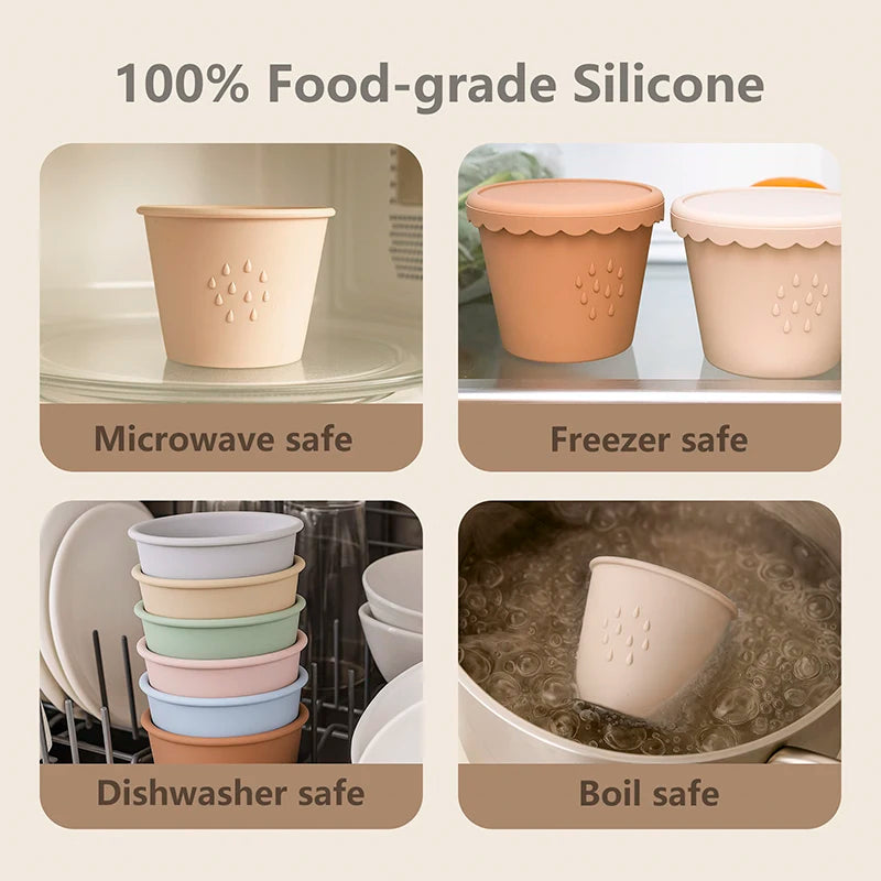 3 Pack Silicone Baby Food Storage Containers, 4 oz Reusable Small Snack Containers Freezer Storage with Airtight Lids Leak Proof