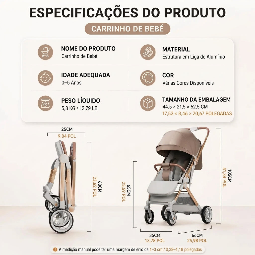 Carrinho de Passeio Leve e Compacto com Dobragem Fácil