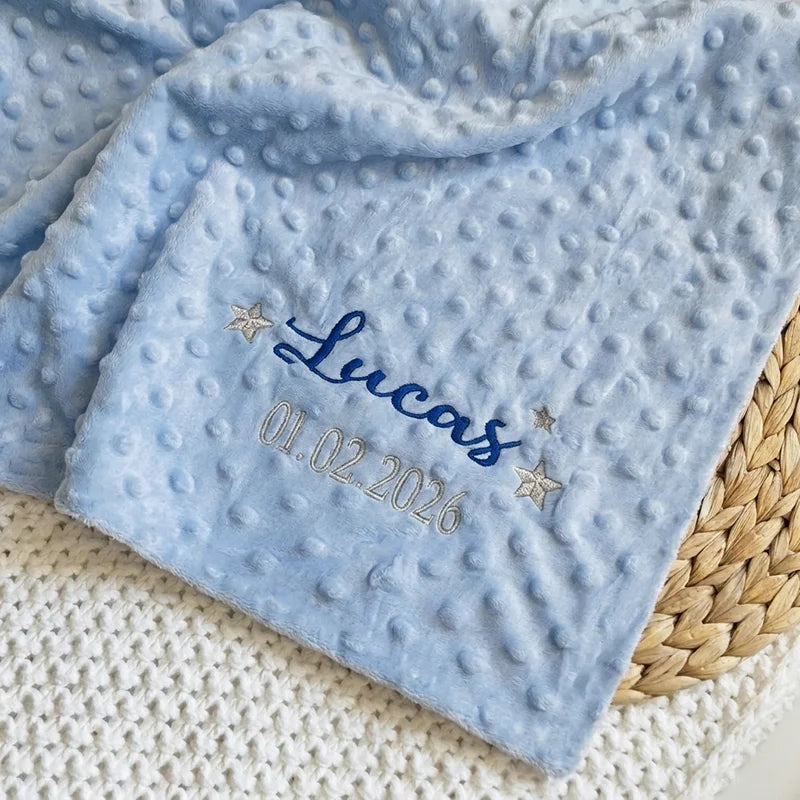 Personalized Baby Blanket Custom Name Embroidery Cute Patterns Soft Swaddle Stroller Newborn Baby Shower Gift