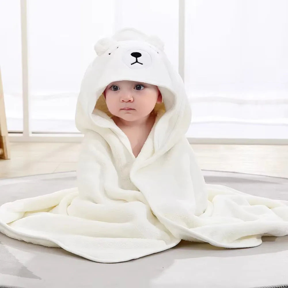 Toddler Bathrobe Infant Bath Towel Boy Girl Blankets Swaddle With Hood Cartoon Coral Fleece Towel Blanket Newborn Kids Bedding