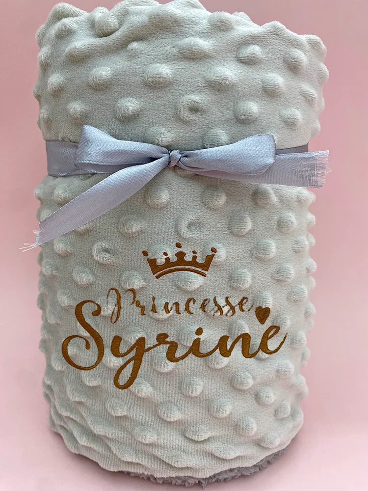 Personalized Baby Blanket Custom Name Embroidery Cute Patterns Soft Swaddle Stroller Newborn Baby Shower Gift