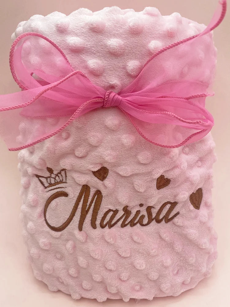 Personalized Baby Blanket Custom Name Embroidery Cute Patterns Soft Swaddle Stroller Newborn Baby Shower Gift