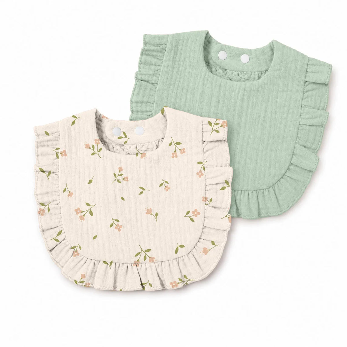 2PCS Soft Gauze Ruffled Bandana Bibs with Adjustable Snaps for Newborns and Infants