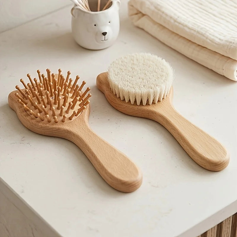 7-Piece Accessory Set for baby Daily Care, Including Wooden Brush, Air Cushion Comb, Nail Clipper, Nail File, Cleaning Forceps