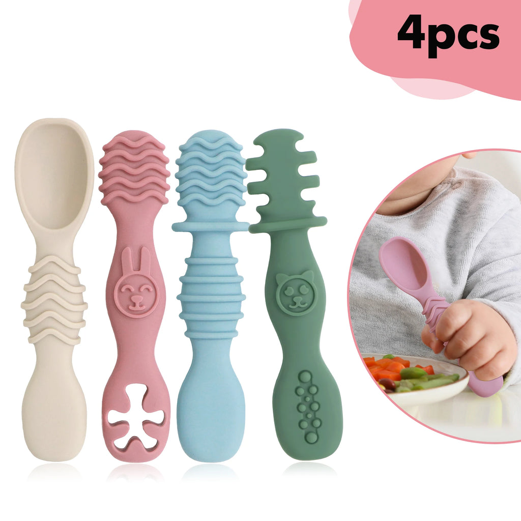 4-Piece Set - Silicone Baby Feeding Spoon, Stage 1 Self-Feeding Spoon, Suitable for Baby Weaning and Self-Feeding Training.