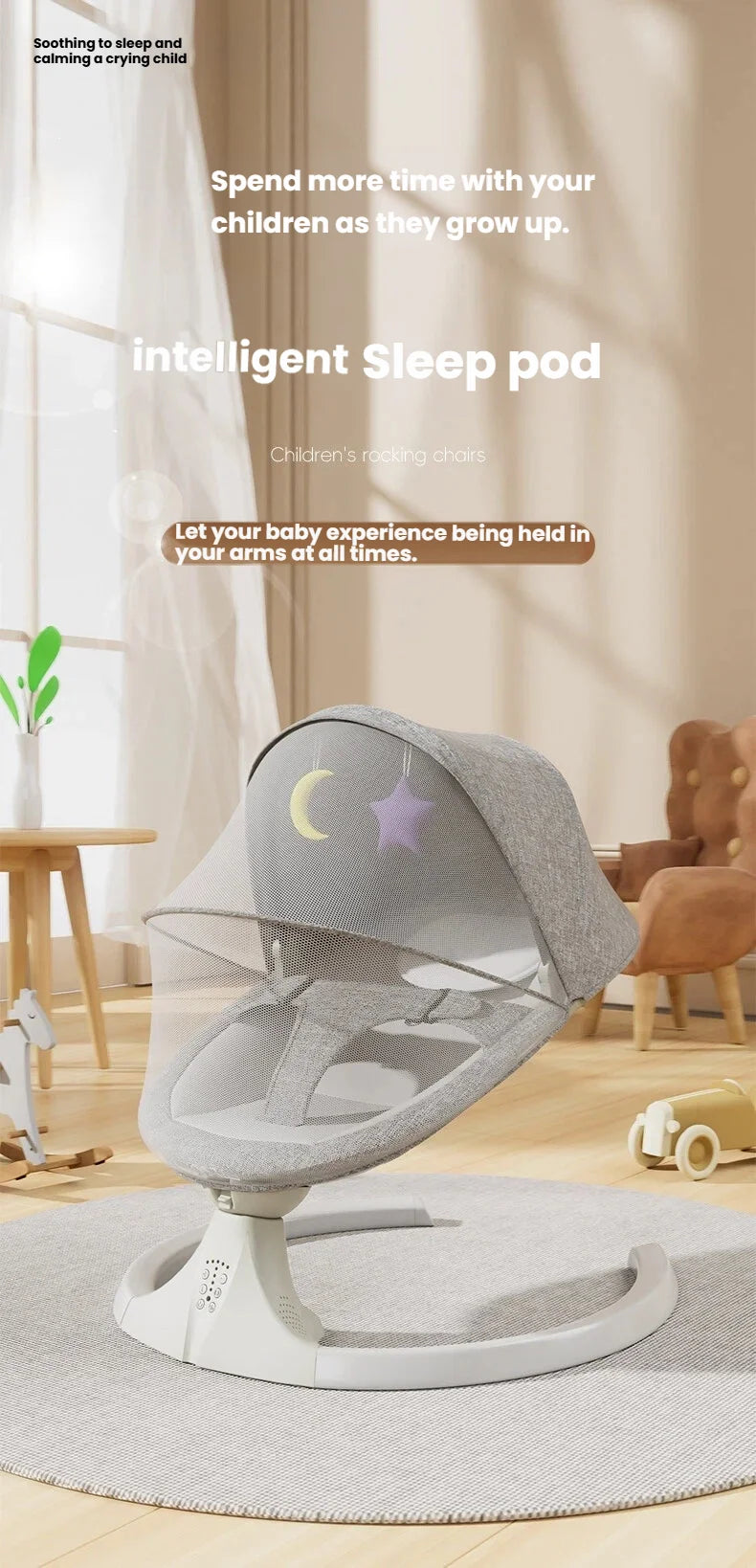Bluetooth Music Electric Baby Rocker Bluetooth Baby Cradle 0-3 Years Crib Multi-Angle Adjustment Lightweight, Multi-Functional Newborn Essentials Timer Function Includes Mosquito Net