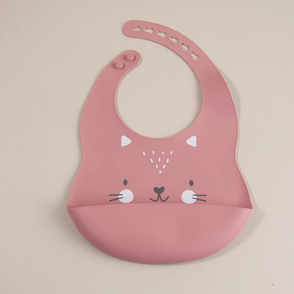 Customize Cartoon Animal Silicone Baby Bib with Name & Pattern Food-Grade Solid Feeding Bib DZ31