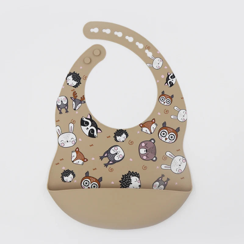 Customize Cartoon Animal Silicone Baby Bib with Name & Pattern Food-Grade Solid Feeding Bib DZ31