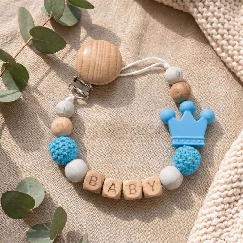 Prende-chucha Personalizado em Madeira e Silicone