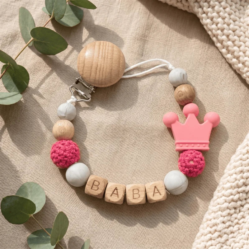 Prende-chucha Personalizado em Madeira e Silicone