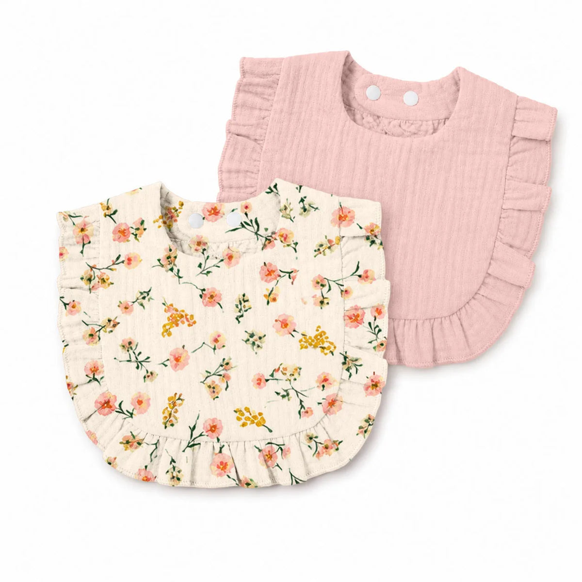 2PCS Soft Gauze Ruffled Bandana Bibs with Adjustable Snaps for Newborns and Infants