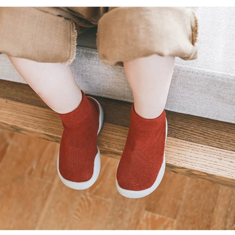 Infant Baby Shoes Newborn First Walkers Boy Girl Kids Solid Color Soft Knit Baby Sock Shoe Anti-slip Rubber Sole Toddler Booties