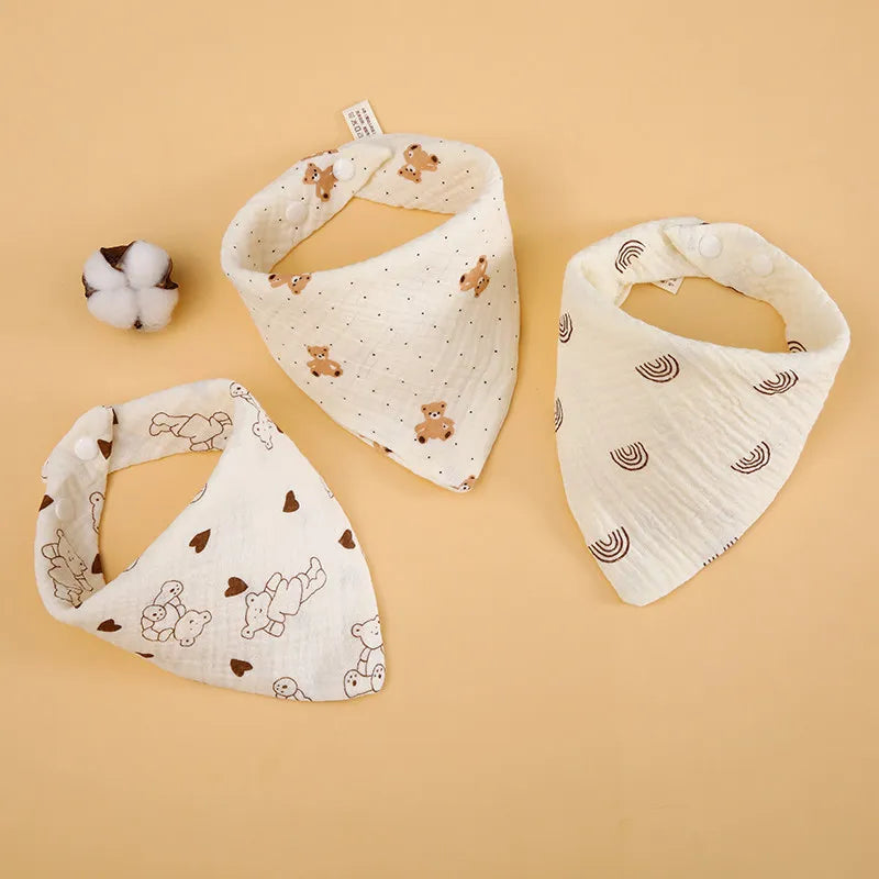1 Piece/3 Pieces of Baby Bibs, Cute Cartoon Patterns, Pure Cotton Gauze Material, Children's Triangle Bibs, Suitable for Home and Outdoor Use