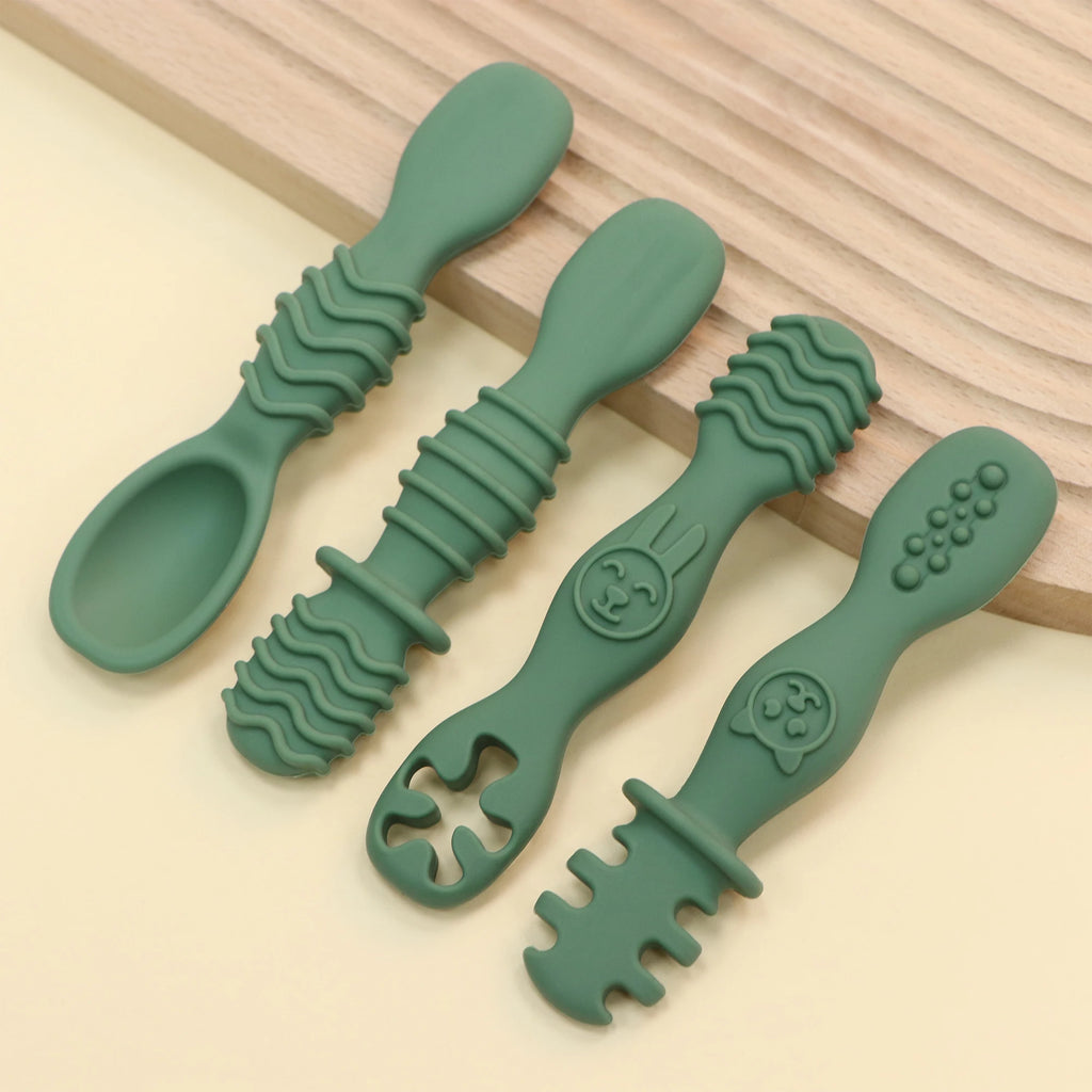 4-Piece Set - Silicone Baby Feeding Spoon, Stage 1 Self-Feeding Spoon, Suitable for Baby Weaning and Self-Feeding Training.