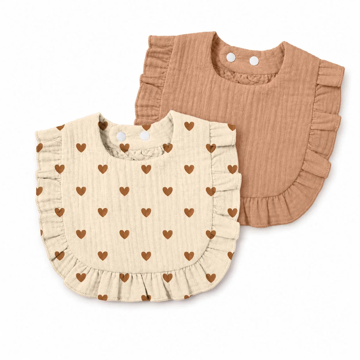 2PCS Soft Gauze Ruffled Bandana Bibs with Adjustable Snaps for Newborns and Infants