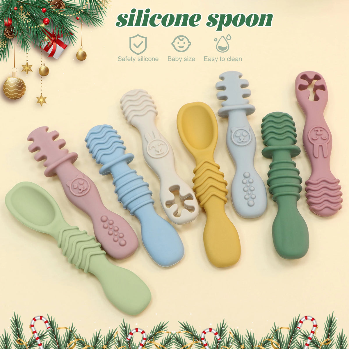 4-Piece Set - Silicone Baby Feeding Spoon, Stage 1 Self-Feeding Spoon, Suitable for Baby Weaning and Self-Feeding Training.