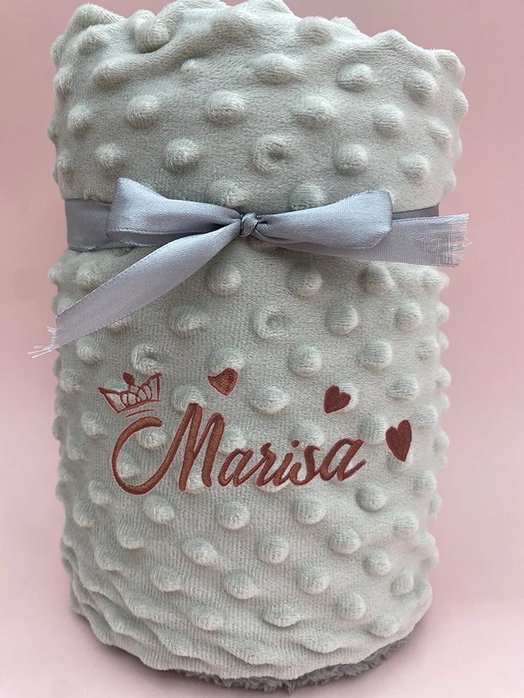 Personalized Baby Blanket Custom Name Embroidery Cute Patterns Soft Swaddle Stroller Newborn Baby Shower Gift