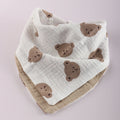 4 Layer Cotton Bandana Bib - Cute Bear Design for Babies & Toddlers Triangle Scarf Double Sided