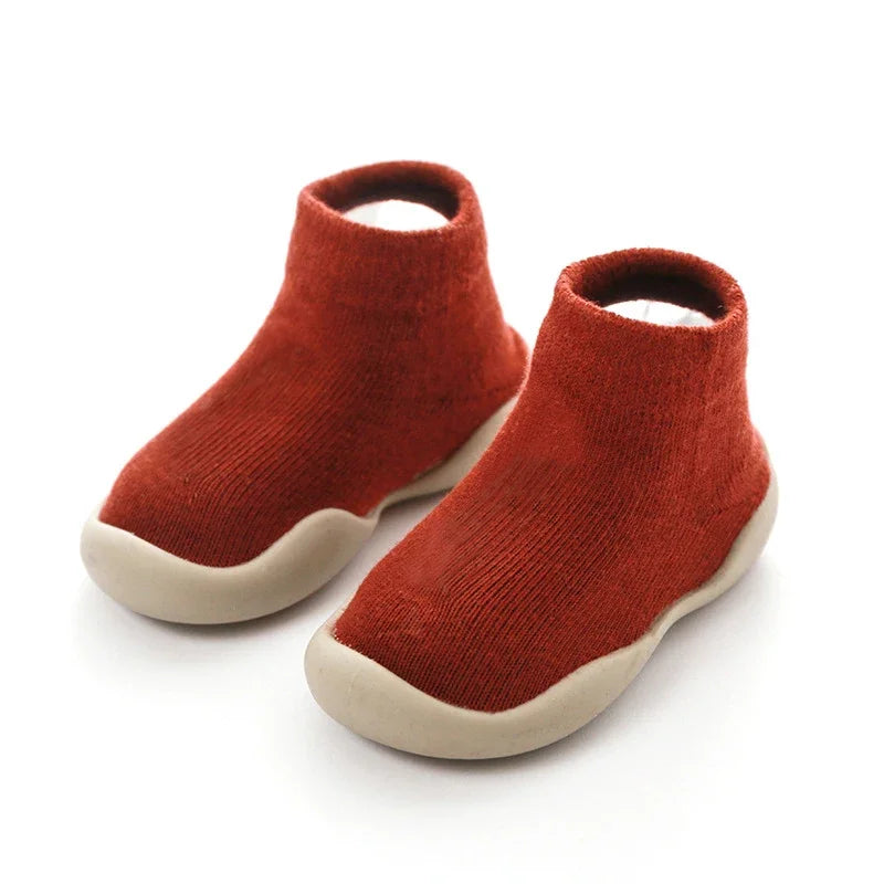 Infant Baby Shoes Newborn First Walkers Boy Girl Kids Solid Color Soft Knit Baby Sock Shoe Anti-slip Rubber Sole Toddler Booties