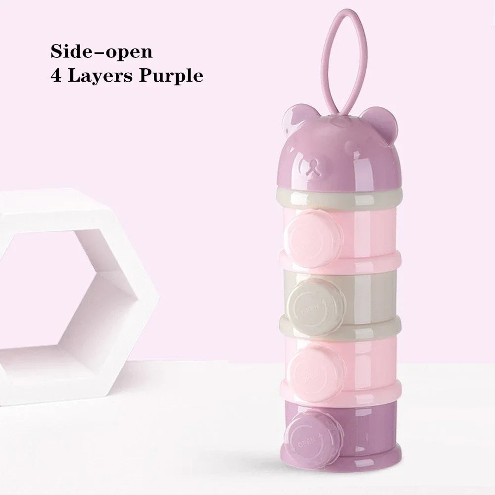 Portable Baby Food Storag Box Multiple Openings Cereal Cartoon Infant Milk Powder Box Toddle Snack Container 3/4Layer