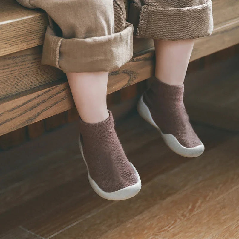 Infant Baby Shoes Newborn First Walkers Boy Girl Kids Solid Color Soft Knit Baby Sock Shoe Anti-slip Rubber Sole Toddler Booties