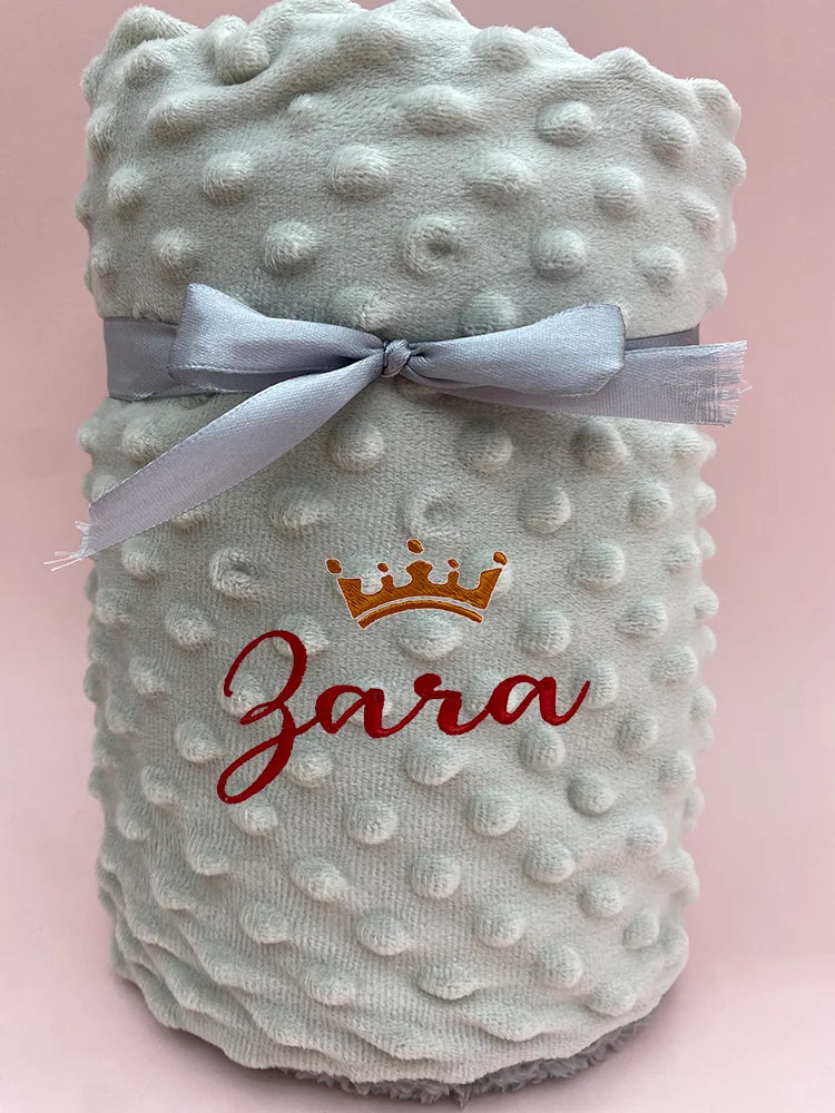 Personalized Baby Blanket Custom Name Embroidery Cute Patterns Soft Swaddle Stroller Newborn Baby Shower Gift
