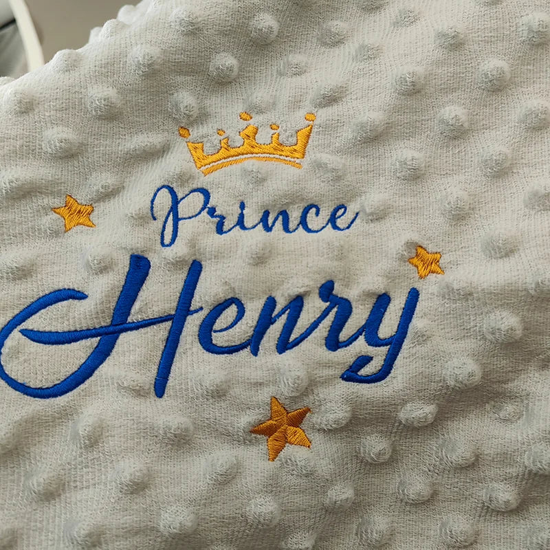 Personalized Baby Blanket Custom Name Embroidery Cute Patterns Soft Swaddle Stroller Newborn Baby Shower Gift