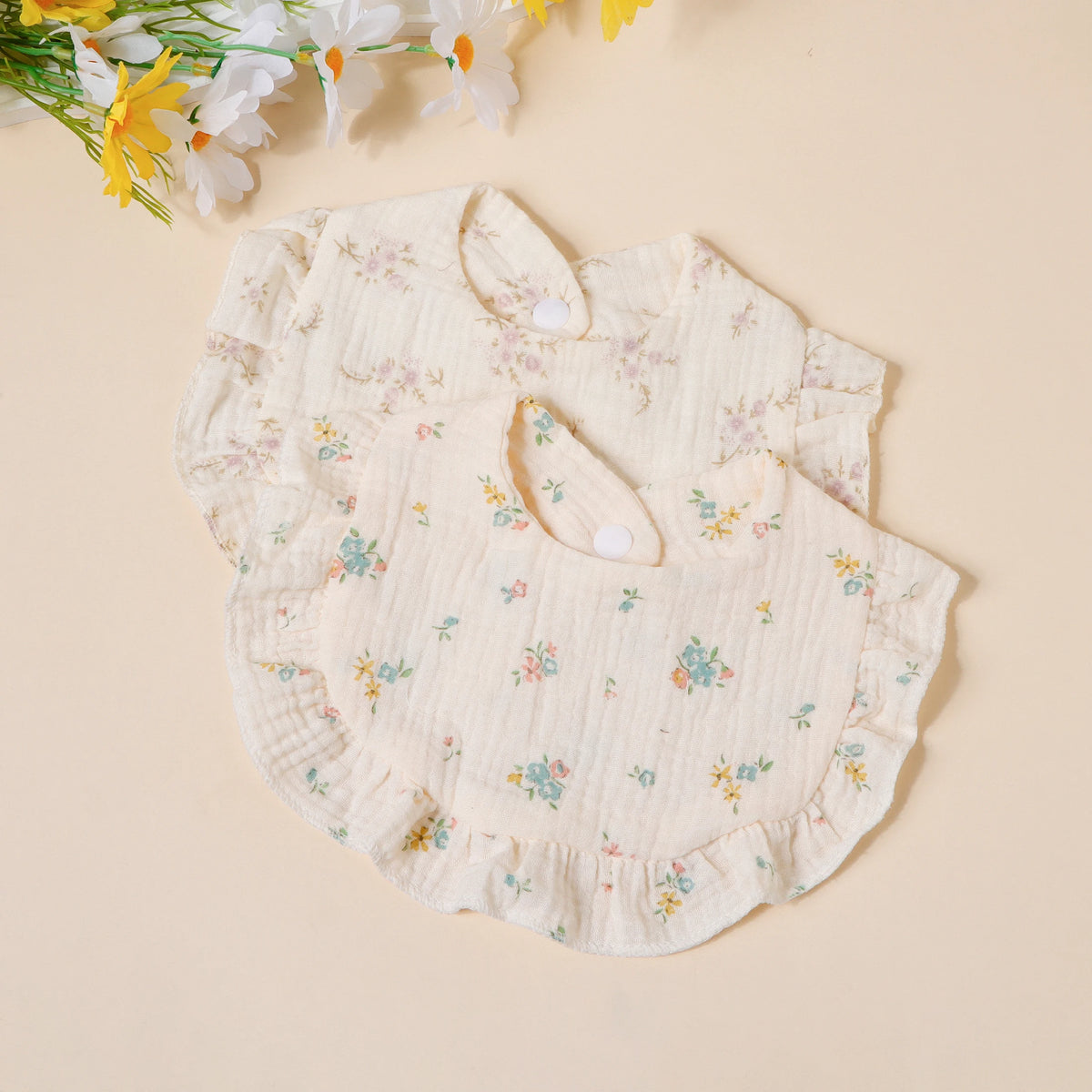 4pcs/set Children Bib Set Cotton Muslin Toddler Baby Comfort Saliva Color Dorp Shape Towel Solid With Button Kid Bibs