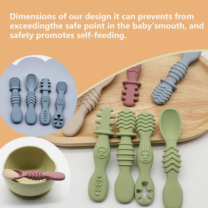 4-Piece Set - Silicone Baby Feeding Spoon, Stage 1 Self-Feeding Spoon, Suitable for Baby Weaning and Self-Feeding Training.